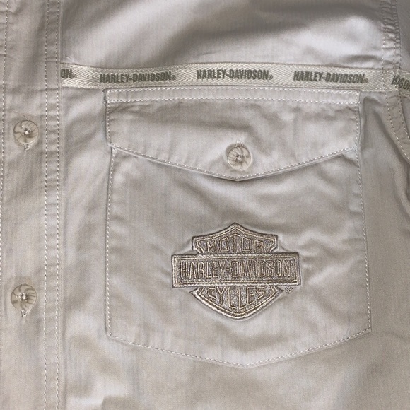 Harley Davidson Motorcycle Khaki Embroidered Long Sleeve Button Down Men Shirt M - Picture 9 of 15